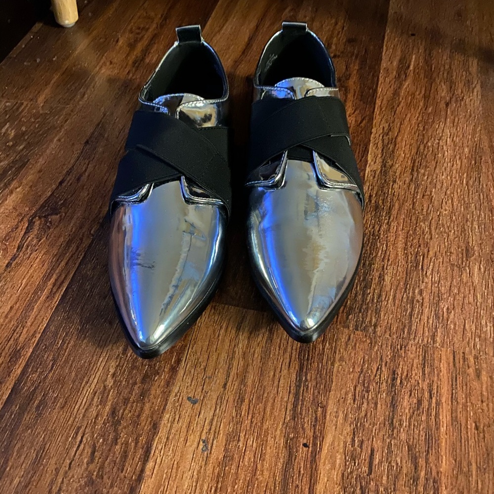 Metallic silver pointed ASOS flats 8.5